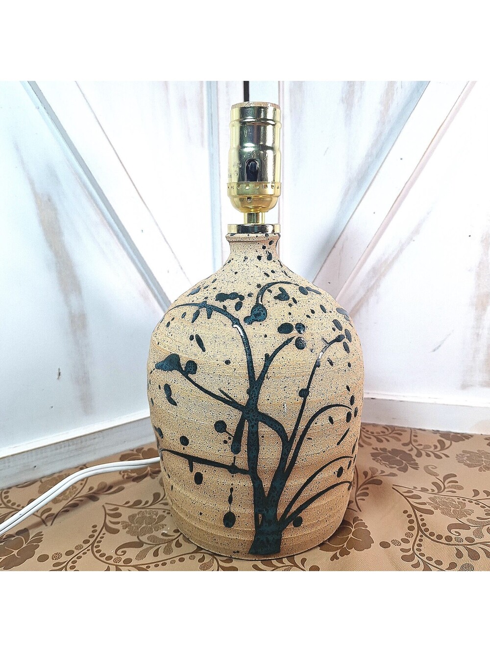VTG Stoneware Table Lamp Studio Pottery w/Splattered Glaze "Singned" 11"H X 5"W